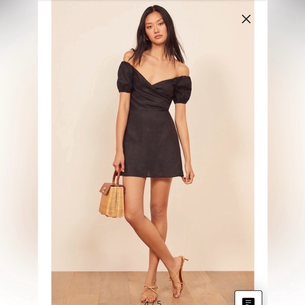 Reformation Bowie linen a-line wrap front mini dress black size 4
